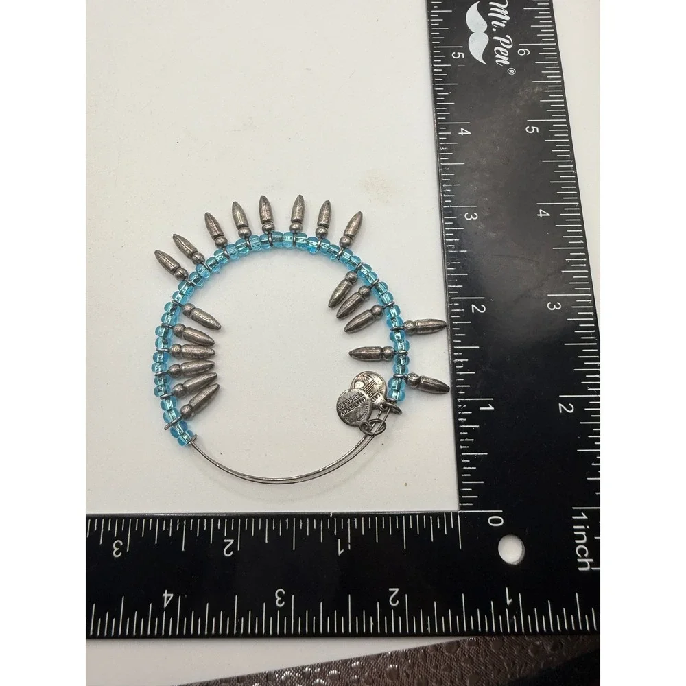 Alex and Ani Blue Glass Bead‎ Silver Bullet Charm Expandable Bangle Bracelet